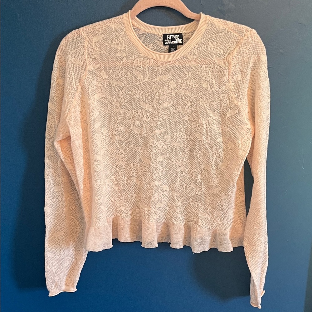 Future Collective Women's Pink Lace Peplum Blouse